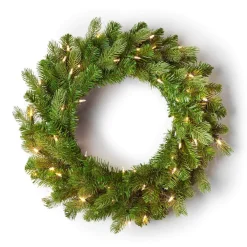 King Of Christmas 24" Cypress Spruce Wreath With Warm White LED Lights (Battery Operated)- Wreaths|Green