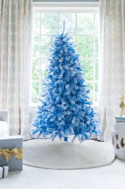 King Of Christmas 6.5' Duchess Blue Flock Artificial Christmas Tree With 500 Warm White LED Lights- Classic|Pre-Lit