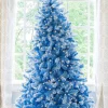 King Of Christmas 7.5' Duchess Blue Flock Artificial Christmas Tree With 600 Warm White LED Lights- Classic|Full