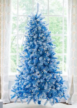 King Of Christmas 7.5' Duchess Blue Flock Artificial Christmas Tree With 600 Warm White LED Lights- Classic|Full