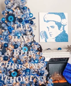 King Of Christmas 7.5' Duchess Blue Flock Artificial Christmas Tree With 600 Warm White LED Lights- Classic|Full