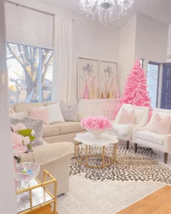 King Of Christmas 6.5' Duchess Pink Flock Artificial Christmas Tree With 500 Warm White LED Lights- Classic|Pre-Lit