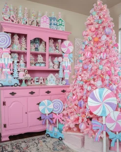 King Of Christmas 6.5' Duchess Pink Flock Artificial Christmas Tree With 500 Warm White LED Lights- Classic|Pre-Lit