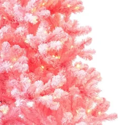 King Of Christmas 7.5' Duchess Pink Flock Artificial Christmas Tree With 600 Warm White LED Lights- Classic|Full
