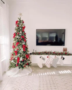 King Of Christmas 7.5' King Douglas Fir Slim Artificial Christmas Tree With 650 Warm White & Multi-Color LED Lights- Realistic|Slim