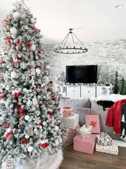 King Of Christmas 12' King Flock® Artificial Christmas Tree With 1650 Warm White LED Lights- Realistic|Pre-Lit