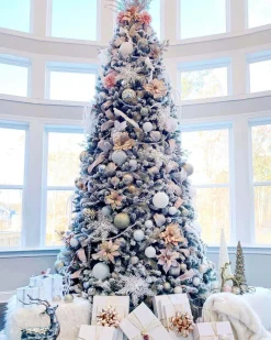 King Of Christmas 12' King Flock® Artificial Christmas Tree With 1650 Warm White LED Lights- Realistic|Pre-Lit