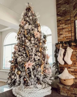 King Of Christmas 12' King Flock® Artificial Christmas Tree With 1650 Warm White LED Lights- Realistic|Pre-Lit