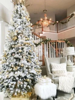 King Of Christmas 12' King Flock® Artificial Christmas Tree Unlit- Realistic|Unlit