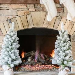 King Of Christmas 3' King Flock® Artificial Christmas Tabletop Tree Unlit (set Of 2)- 3 Foot|Tabletop