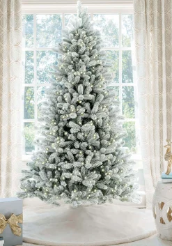 King Of Christmas 7.5' King Flock® Artificial Christmas Tree With 800 Warm White LED Lights- Realistic|Full