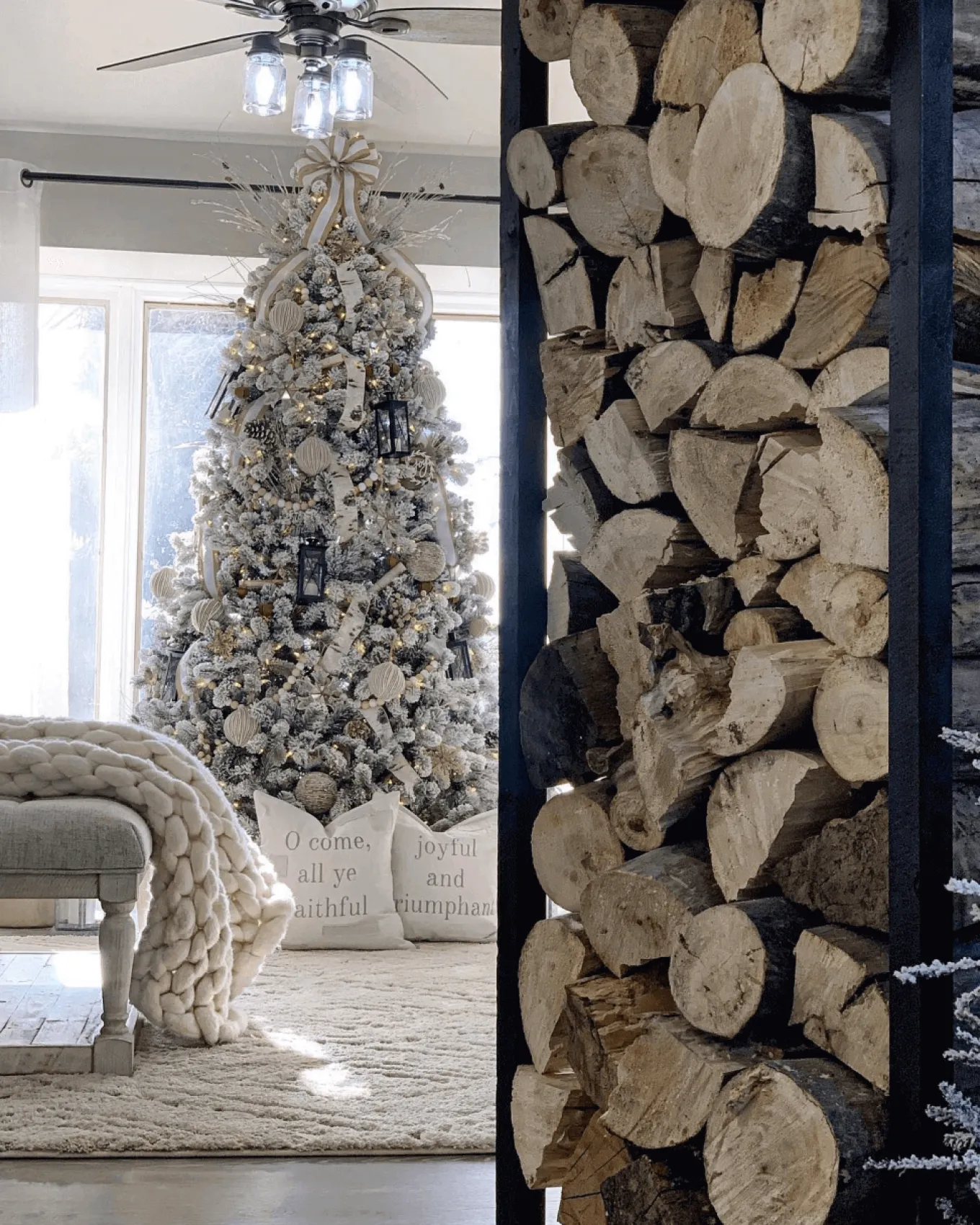 King Of Christmas 8' King Flock® Artificial Christmas Tree With 900 With Warm White LED Lights- Realistic|Pre-Lit