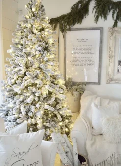 King Of Christmas 8' King Flock® Artificial Christmas Tree With 900 With Warm White LED Lights- Realistic|Pre-Lit