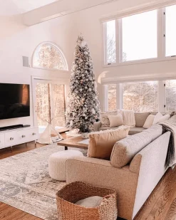 King Of Christmas 12' King Flock® Slim Artificial Christmas Tree With 1250 Warm White LED Lights- Realistic|Slim