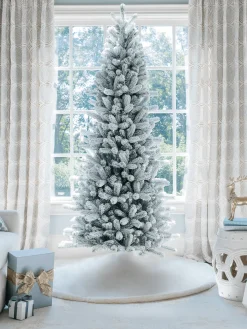 King Of Christmas 12' King Flock® Slim Artificial Christmas Tree Unlit- Realistic|Slim