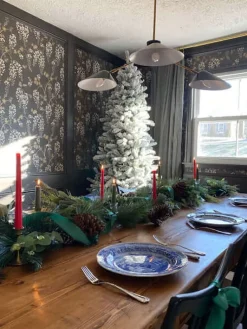 King Of Christmas 6.5' King Flock® Slim Artificial Christmas Tree Unlit- Realistic|Slim