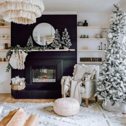 King Of Christmas 6.5' King Flock® Slim Artificial Christmas Tree Unlit- Realistic|Slim