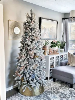 King Of Christmas 6.5' King Flock® Slim Artificial Christmas Tree Unlit- Realistic|Slim