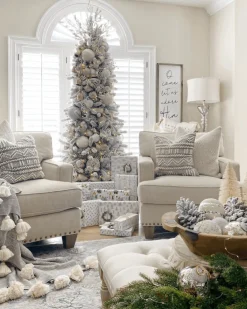 King Of Christmas 7.5' King Flock® Slim Artificial Christmas Tree With 650 Warm White LED Lights- Realistic|Slim