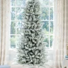 King Of Christmas 8' King Flock® Slim Artificial Christmas Tree With 700 Warm White LED Lights- Realistic|Slim