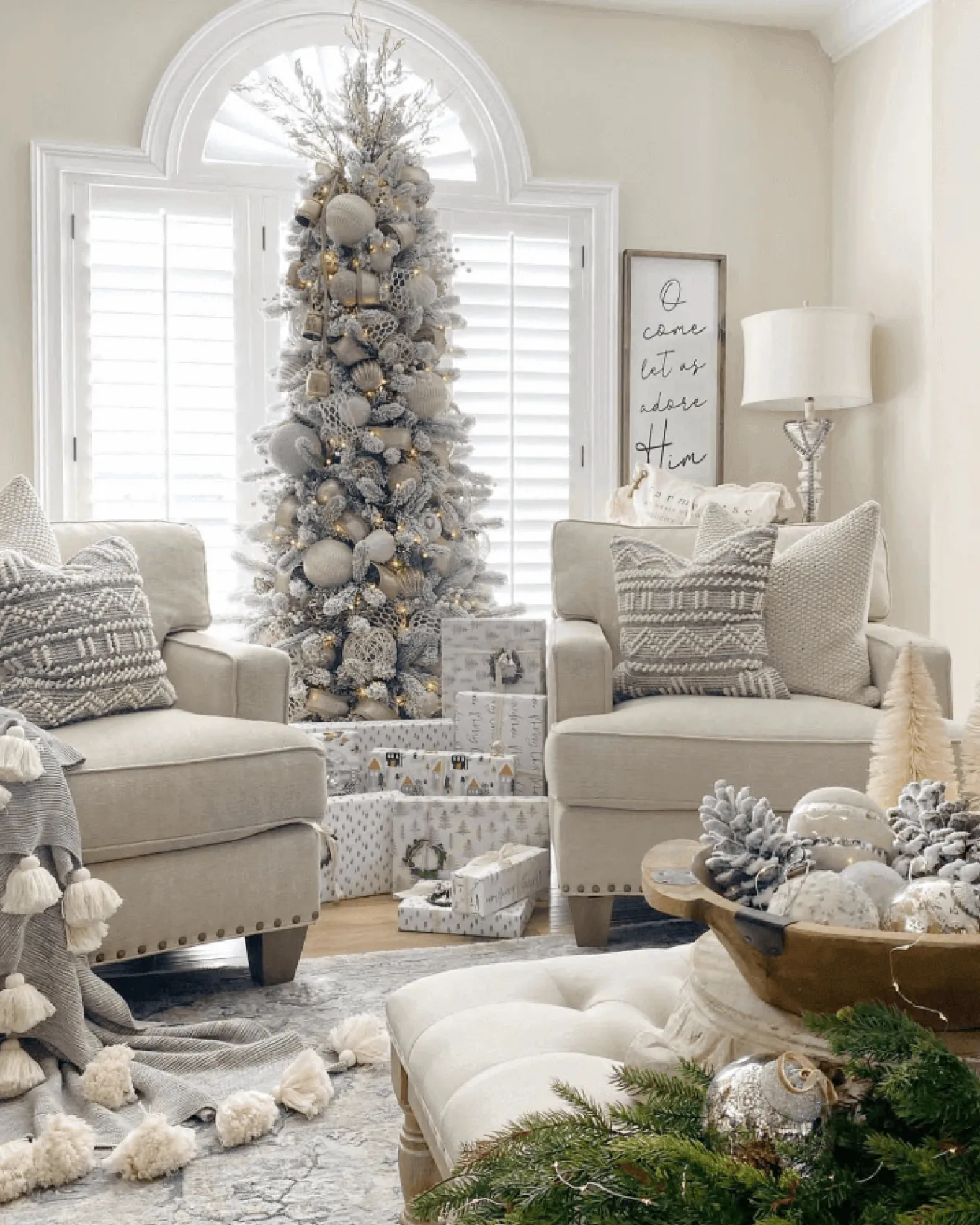 King Of Christmas 8' King Flock® Slim Artificial Christmas Tree With 700 Warm White LED Lights- Realistic|Slim