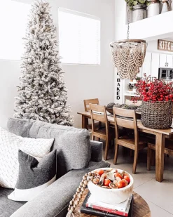 King Of Christmas 9' King Flock® Slim Artificial Christmas Tree With 900 Warm White LED Lights- Realistic|Slim