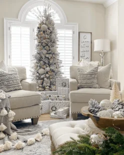 King Of Christmas 9' King Flock® Slim Artificial Christmas Tree Unlit- Realistic|Slim