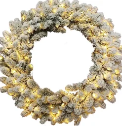 King Of Christmas 36" King Flock® Wreath With Warm White LED Lights (Plug Operated)- 36 Inch|Wreaths