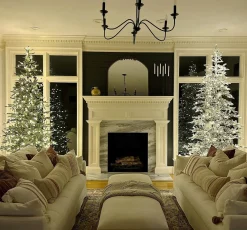 King Of Christmas 7' King Noble Flock Artificial Christmas Tree With 500 Warm White LED Lights- Realistic|Full