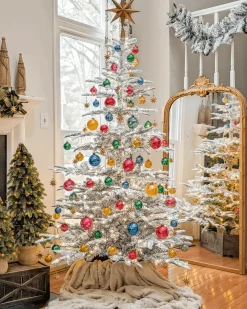 King Of Christmas 8' King Noble Flock Artificial Christmas Tree With 600 Warm White LED Lights- Realistic|Green