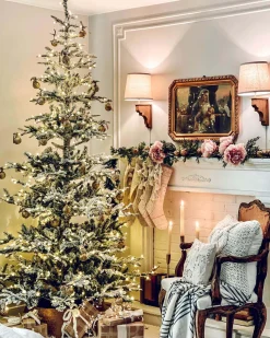 King Of Christmas 9' King Noble Flock Artificial Christmas Tree Unlit- Realistic|Unlit