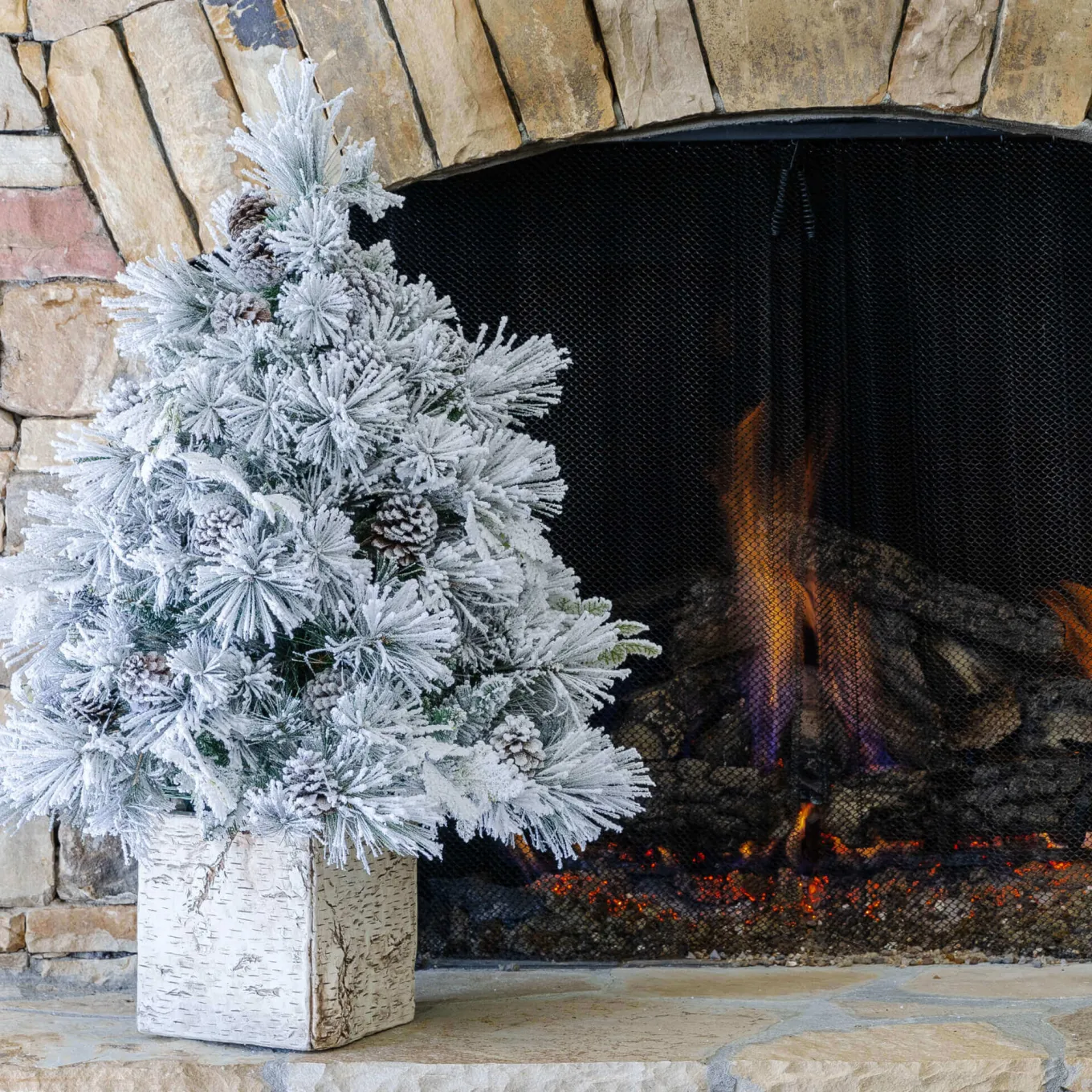 King Of Christmas 3' Marquis Flock Tabletop Tree With 70 Warm White LED Lights- Flocked