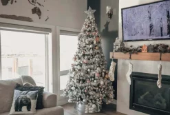 King Of Christmas 10' Prince Flock® Artificial Christmas Tree With 750 Warm White LED Lights- Classic|Pre-Lit