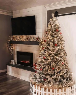 King Of Christmas 10' Prince Flock® Artificial Christmas Tree With 750 Warm White LED Lights- Classic|Pre-Lit