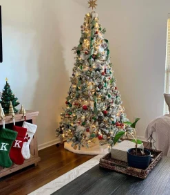 King Of Christmas 10' Prince Flock® Artificial Christmas Tree With 750 Warm White LED Lights- Classic|Pre-Lit