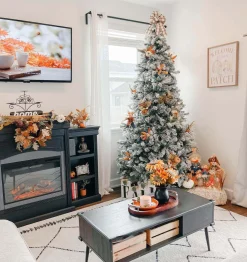 King Of Christmas 10' Prince Flock® Artificial Christmas Tree With 750 Warm White LED Lights- Classic|Pre-Lit