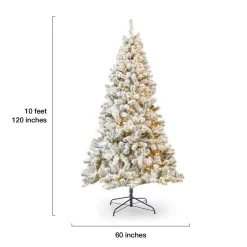 King Of Christmas 10' Prince Flock® Artificial Christmas Tree With 750 Warm White LED Lights- Classic|Pre-Lit