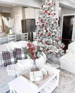 King Of Christmas 10' Prince Flock® Artificial Christmas Tree With 750 Warm White LED Lights- Classic|Pre-Lit