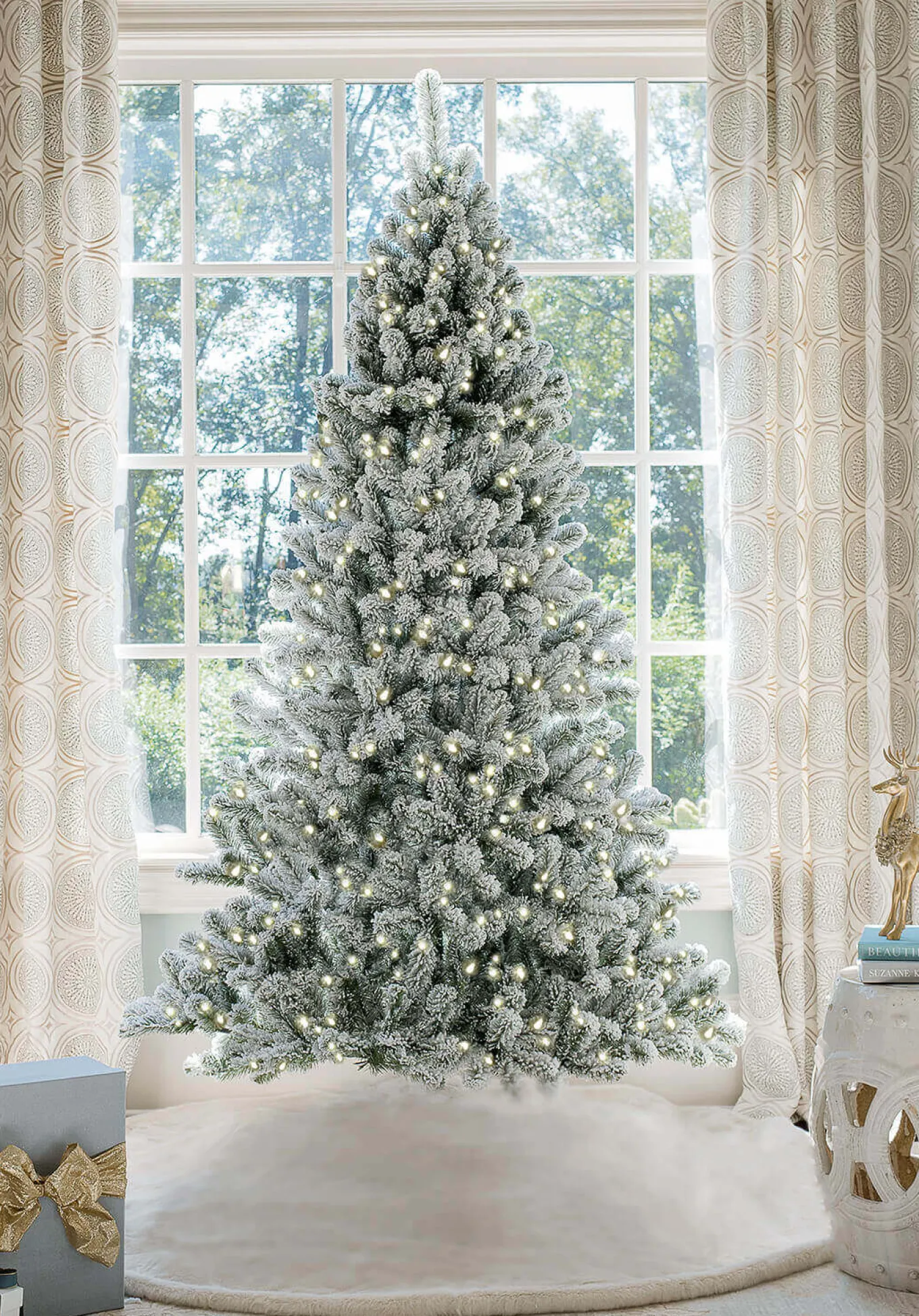 King Of Christmas 7' Prince Flock® Artificial Christmas Tree With 400 Warm White LED Lights- Full|Flocked