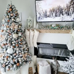 King Of Christmas 7' Prince Flock® Artificial Christmas Tree With 400 Warm White LED Lights- Full|Flocked