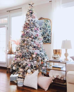 King Of Christmas 7' Prince Flock® Artificial Christmas Tree With 400 Warm White LED Lights- Full|Flocked