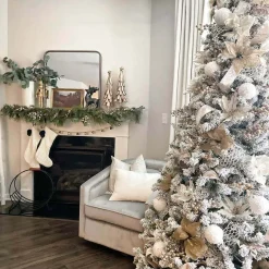 King Of Christmas 7' Prince Flock® Artificial Christmas Tree With 400 Warm White LED Lights- Full|Flocked