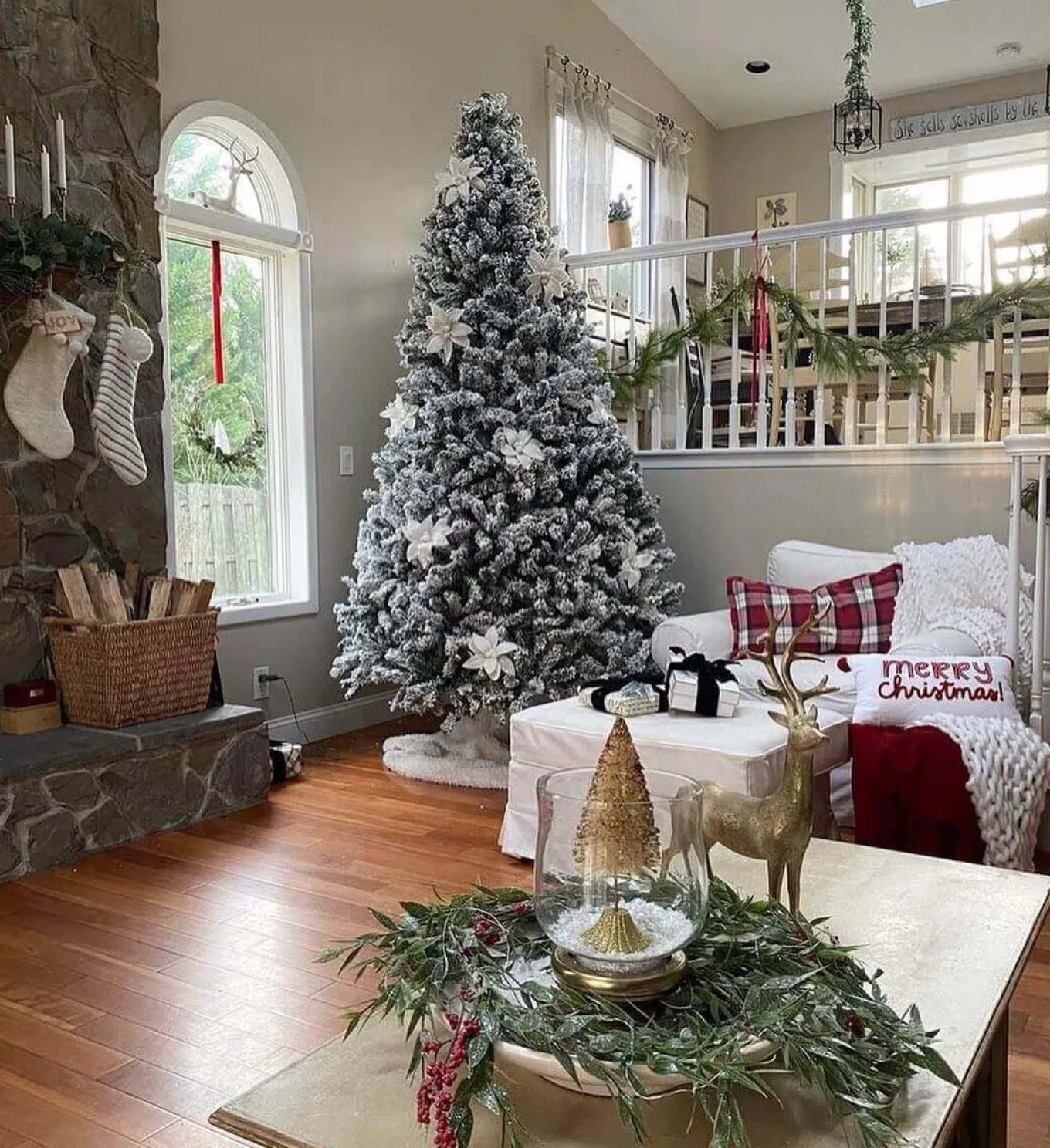 King Of Christmas 7' Prince Flock® Artificial Christmas Tree With 400 Warm White LED Lights- Full|Flocked