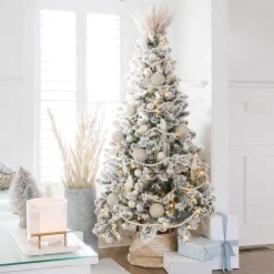 King Of Christmas 7' Prince Flock® Artificial Christmas Tree With 400 Warm White LED Lights- Full|Flocked