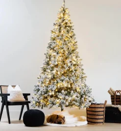 King Of Christmas 8' Prince Flock® Artificial Christmas Tree With 550 Warm White LED Lights- Classic|Pre-Lit