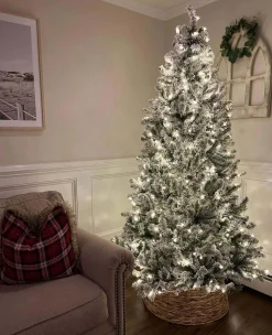 King Of Christmas 8' Prince Flock® Artificial Christmas Tree With 550 Warm White LED Lights- Classic|Pre-Lit