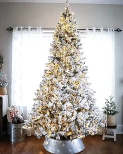 King Of Christmas 9' Prince Flock® Artificial Christmas Tree With 650 Warm White LED Lights- Classic|Pre-Lit