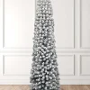 King Of Christmas 7' Prince Flock® Pencil Artificial Christmas Tree With 400 Warm White LED Lights- Classic|Slim