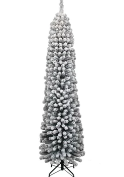 King Of Christmas 9' Prince Flock® Pencil Artificial Christmas Tree With 600 Warm White LED Lights- Classic|Pre-Lit