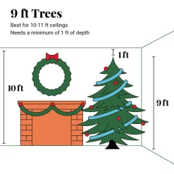 King Of Christmas 9' Prince Flock® Pencil Artificial Christmas Tree With 600 Warm White LED Lights- Classic|Pre-Lit